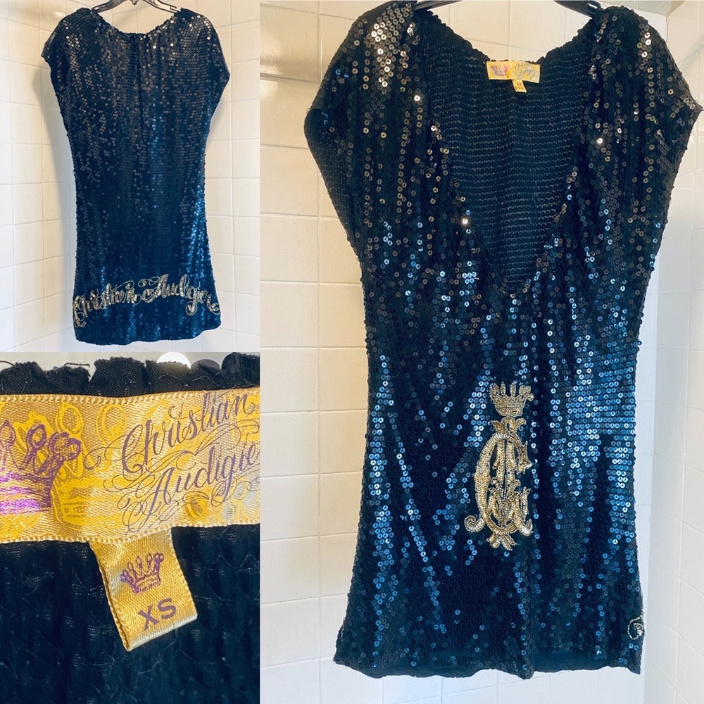 Christian Audigier Black Sequin Tunic/Dress